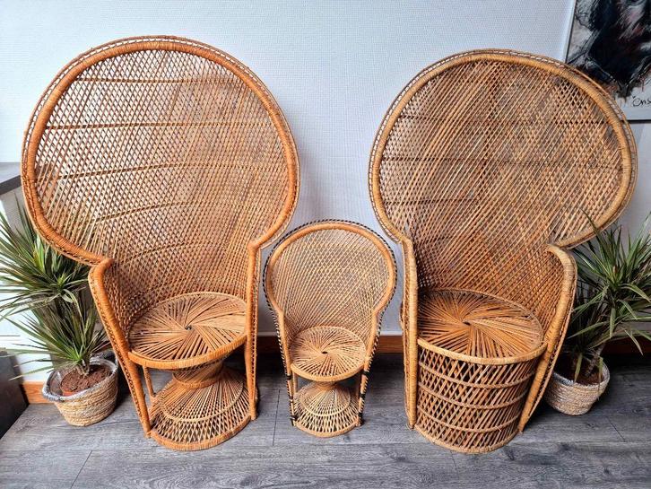 Set van 3 vintage rotan Emmanuelle stoelen, Antiek en Kunst, Antiek | Meubels | Stoelen en Sofa's, Ophalen