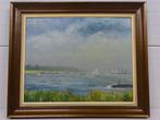 A5064 Landschap en boten schilderij van F.La Fors 1990, Antiek en Kunst, Kunst | Schilderijen | Klassiek, Ophalen of Verzenden