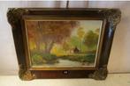 Mooi Oud Geschilderd Werk 'Huisje en Rivier' - gesign, Antiek en Kunst, Ophalen of Verzenden