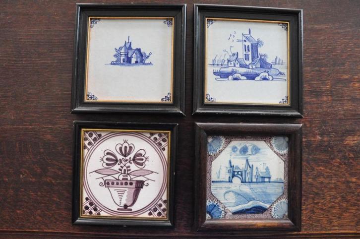 Netjes gekaderde replica tegels - 4 stuks, Antiek en Kunst, Antiek | Keramiek en Aardewerk, Ophalen of Verzenden