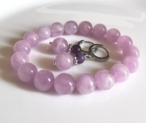 Natuurlijke Kunzite armband met oorbellen, Handtassen en Accessoires, Armbanden, Nieuw, Ophalen of Verzenden