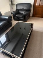 salon canapé en cuir noir véritable