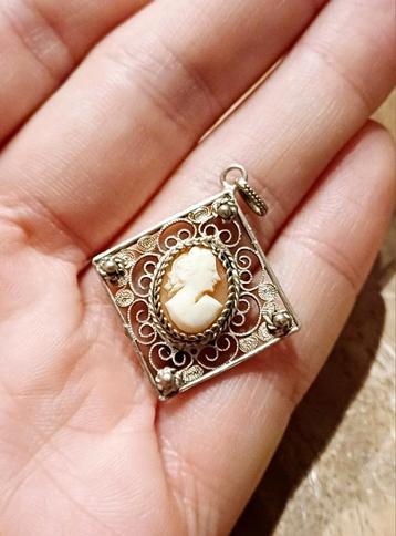 Pendentif italien en filigrane en argent avec camée, Enlèvement ou Envoi, Argent, Pendentif
