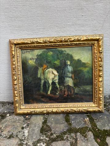 Olieverfschilderij “Labour” door Gustave Balenghien beschikbaar voor biedingen