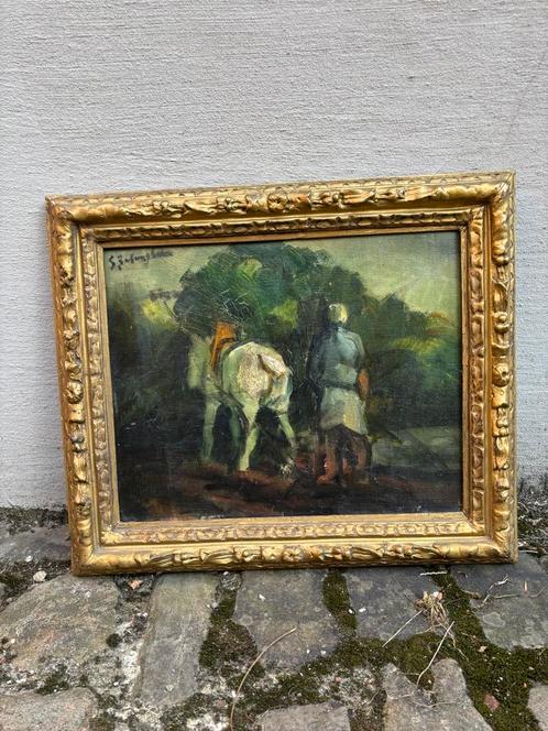 Olieverfschilderij “Labour” door Gustave Balenghien, Antiek en Kunst, Kunst | Schilderijen | Klassiek, Ophalen
