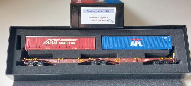 SNCB/NMBS B-MODELS CONTAINERWAGEN SGGMRSS*HO*DC 55901, Hobby en Vrije tijd, Modeltreinen | H0, Zo goed als nieuw, Wagon, Gelijkstroom