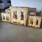 3 grote Afrikaanse schilderijen op doek, Antiek en Kunst, Ophalen