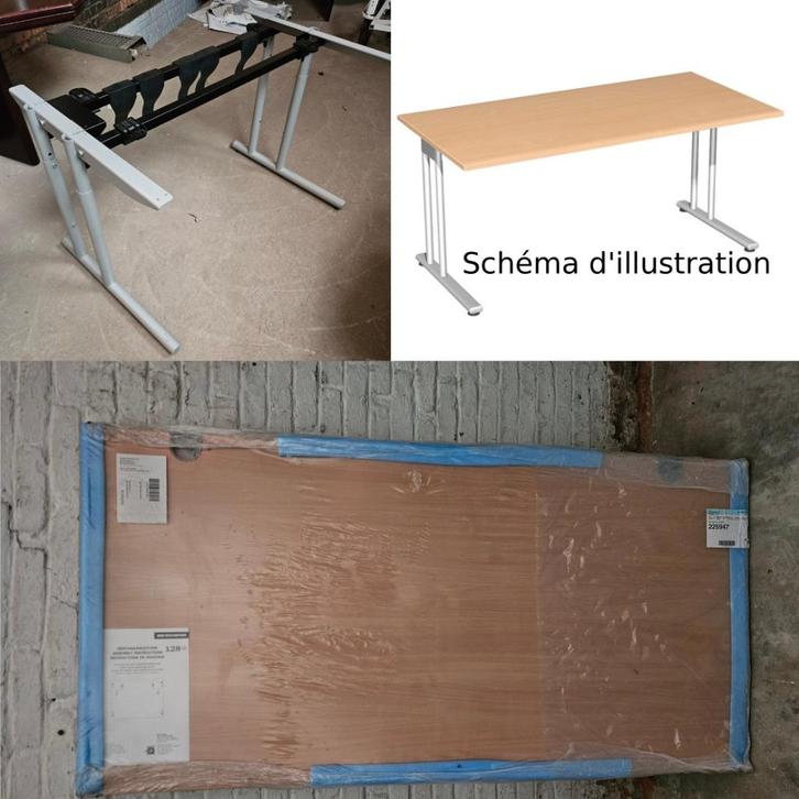 Bureau rectangulaire 160x80x72cm cm acier/hêtre, Maison & Meubles, Bureaux, Comme neuf, Bureau, Réglable en hauteur, Enlèvement