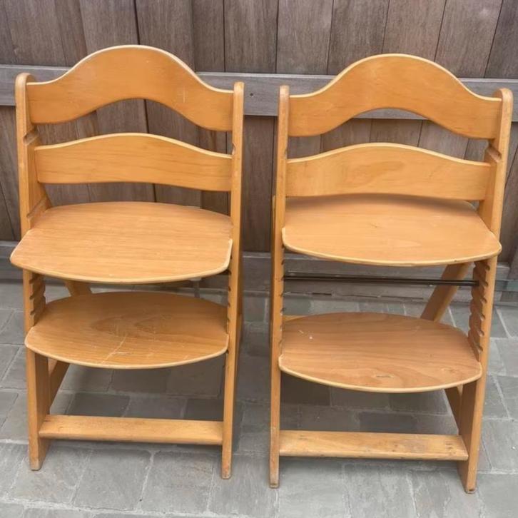 x2 Houten Tripp Trapp Stoelen, Kinderen en Baby's, Kinderstoelen, Gebruikt, Overige typen, Aanschuifbaar, Ophalen