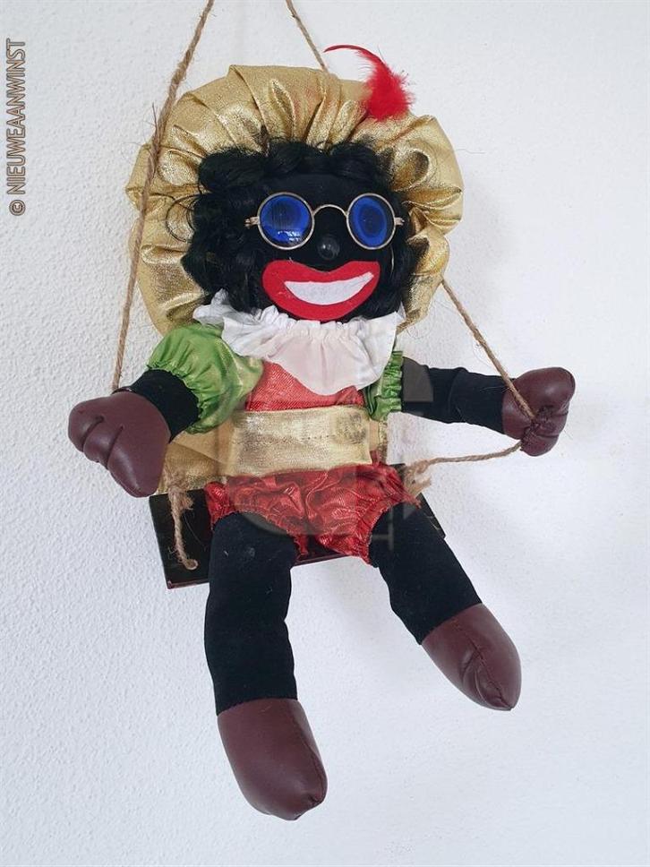 Authentieke vintage zwarte Piet pop schommel - 35cm, goud, Diversen, Sinterklaas, Verzenden