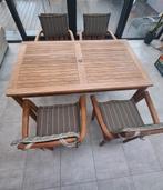 Poloteak tafel en 4 stoelen. Zeer degelijk materiaal., Tuin en Terras, Tuinsets en Loungesets, Ophalen, 4 zitplaatsen, Hardhout