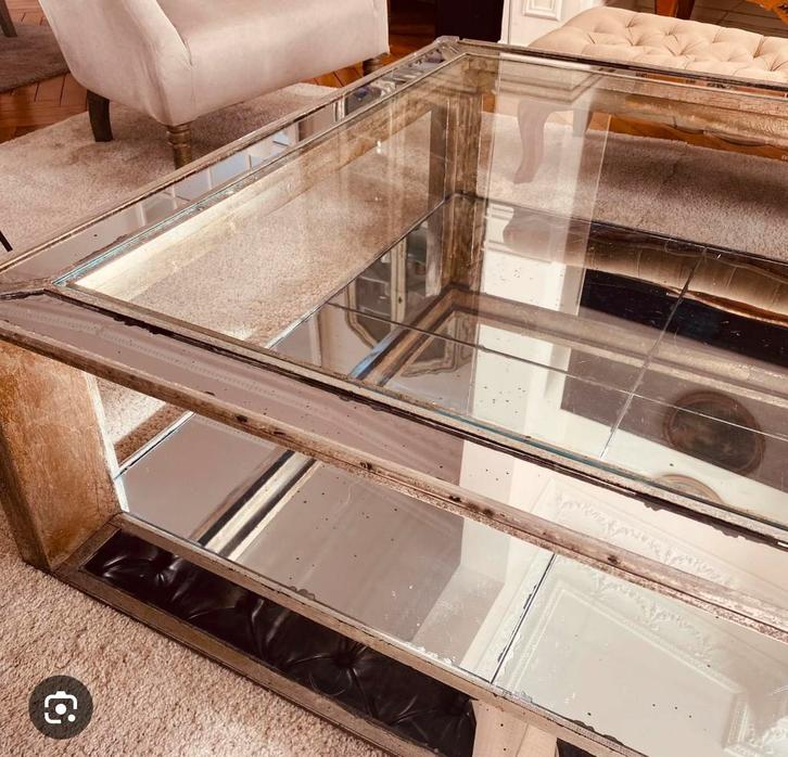 Table Flamant Mitchell verre miroir et bois, Maison & Meubles, Tables | Tables de salon, Verre, Enlèvement ou Envoi