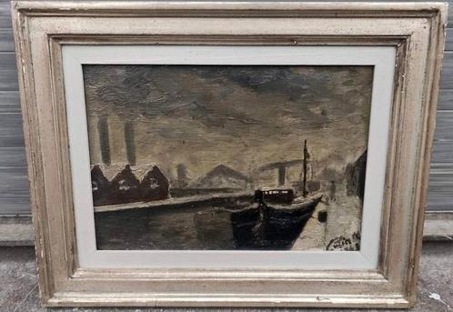 Huile sur panneau site industriel signe Micheline colin, Antiek en Kunst, Kunst | Schilderijen | Klassiek, Ophalen of Verzenden