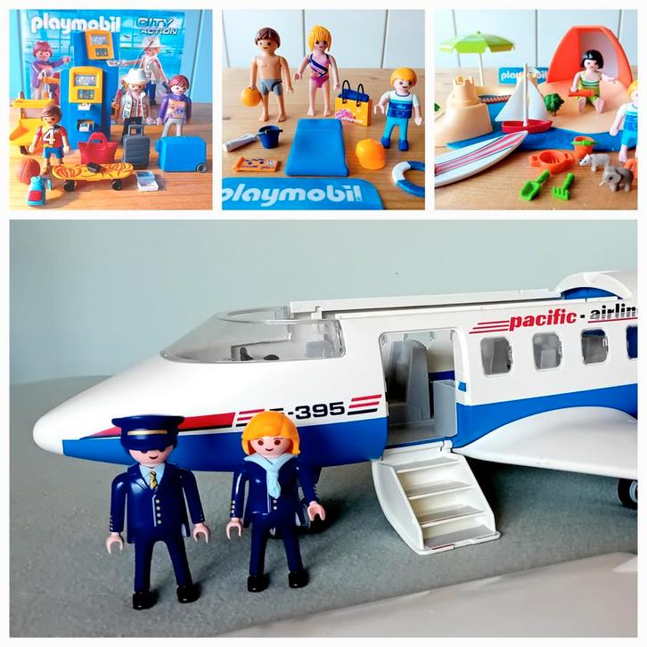 Playmobil 4 sets.samen:vliegtuig,,incheck,strand...zie info, Kinderen en Baby's, Speelgoed | Playmobil, Zo goed als nieuw, Ophalen