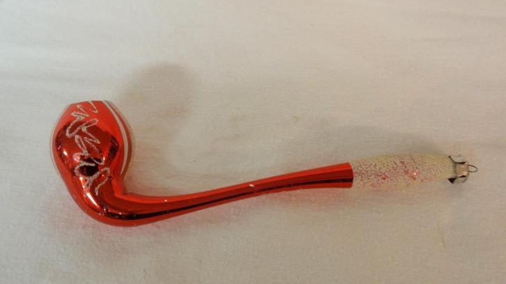 Oude glazen kerstbal lange rode gesuikerde pijp, Diversen, Kerst, Gebruikt, Ophalen of Verzenden