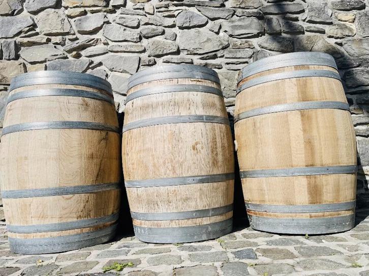 Houten vaten van 225 liter (eikenhout). Uitstekende conditie, Verzamelen, Wijnen, Zo goed als nieuw, Ophalen of Verzenden