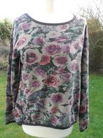 longsleeve / sweater bruin zwarte rand bloemen groen paars, Maat 38/40 (M), Bruin, Nieuw, Ophalen of Verzenden