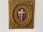 belle croix ancienne dans un cadre baroque doré avec verre c, Enlèvement ou Envoi