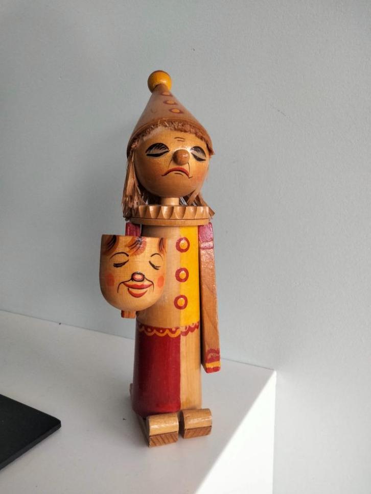 vintage houten popje beeld clown, Verzamelen, Retro, Huis en Inrichting, Ophalen of Verzenden
