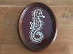 Vintage houten lijst kader ovaal zeepaardje handwerk, Antiek en Kunst, Ophalen of Verzenden