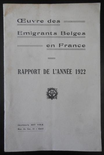 Oeuvre Emigrants Belges en France - 1922 beschikbaar voor biedingen