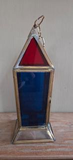 Vintage lantaarn met gekleurd glas, Ophalen of Verzenden