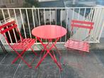 Te koop plooibare rode bistro tafel en stoelen, Tuin en Terras, Tuinmeubel-accessoires, Ophalen, Gebruikt