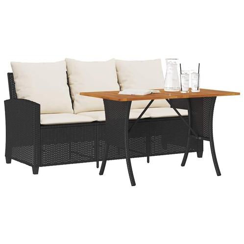 Tuinbank Calipso 3-zits met kussens & tafel poly rattan zwar, Tuin en Terras, Tuinbanken, Nieuw, Wicker, Verzenden