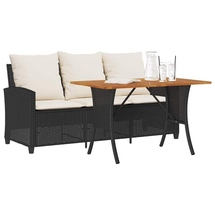 Tuinbank Calipso 3-zits met kussens & tafel poly rattan zwar, Tuin en Terras, Tuinbanken, Nieuw, Wicker, Verzenden
