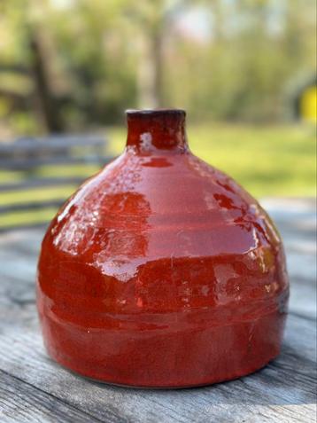 Vintage rode keramiek vaas - H 19 cm beschikbaar voor biedingen