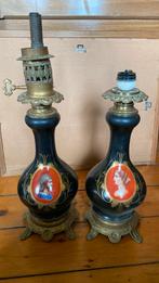 Paire de Lampes à pétrole, porcelaine noire., Antiquités & Art, Antiquités | Éclairage