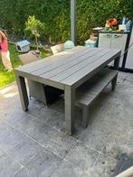 Table de jardin avec 3 chaises et un banc, Ophalen, Gebruikt, Rechthoekig, Hout