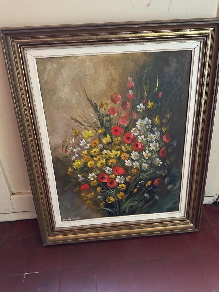 Schilderij kunstschilder M. Van Loocke - stilleven bloemen, Antiek en Kunst, Kunst | Schilderijen | Klassiek, Ophalen