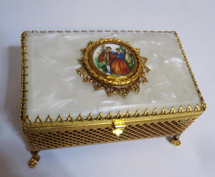 Juwelen Kist Doos Goud verguld Parelmoer Vintage✨😍💑🎁👌, Antiek en Kunst, Curiosa en Brocante, Ophalen of Verzenden