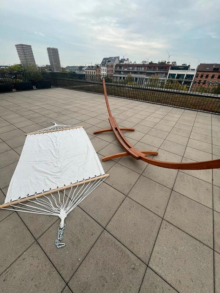 XXL Tweepersoonshangmat met Houten Standaard, Tuin en Terras, Hangmatten, Zo goed als nieuw, Meerpersoons, Met standaard, Opvouwbaar