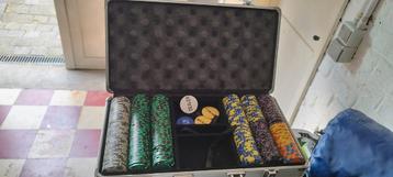 pokerset clay composite chips met euro print, Enlèvement, Utilisé