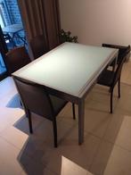 Moderne uitschuifbare eettafel met glazen blad, Huis en Inrichting, Tafels | Eettafels, Ophalen, Gebruikt, 100 tot 150 cm, 50 tot 100 cm
