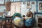 Franz Charlet (1862-1928) - De haard - Ets  in kleur, Ophalen of Verzenden