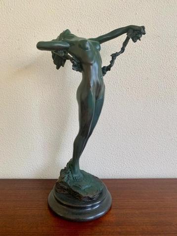 Bronzen Beeld Vrouw Naakt Art Deco Nouveau The Vine Druiven, Antiek en Kunst, Kunst | Beelden en Houtsnijwerken, Ophalen of Verzenden