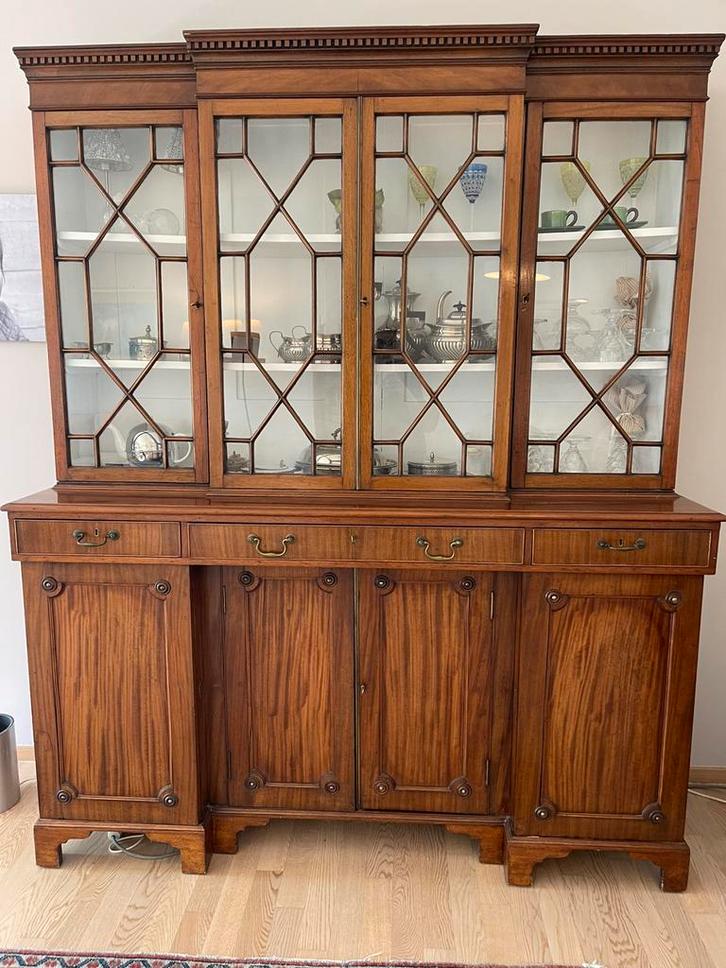 mahoniehouten vitrinekast (3 delen) Klassiek/Engelse stijl, Antiek en Kunst, Antiek | Meubels | Kasten, Ophalen