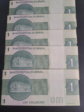 (1975) Brazilië 1 cruzeiro 5x opvolgende serienummers beschikbaar voor biedingen
