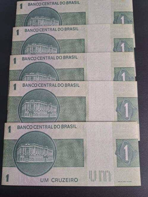 (1975) Brazilië 1 cruzeiro 5x opvolgende serienummers, Postzegels en Munten, Bankbiljetten | Amerika, Setje, Zuid-Amerika, Verzenden