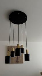 Hanglamp met 5 pendels – mat zwart & goud, Ophalen, Zo goed als nieuw