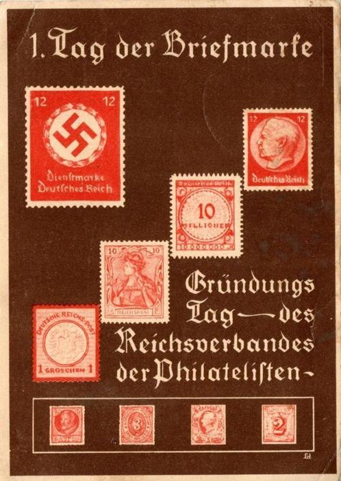 DEUTSCHES REICH:1936: Postkarte : @ 1. Tag der Briefmarke @, Postzegels en Munten, Postzegels | Europa | Duitsland, Gestempeld