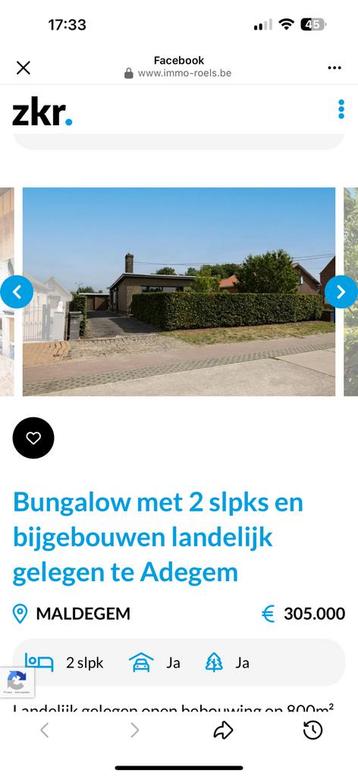 Bungalow in mooie natuur Adegem / Maldegem beschikbaar voor biedingen