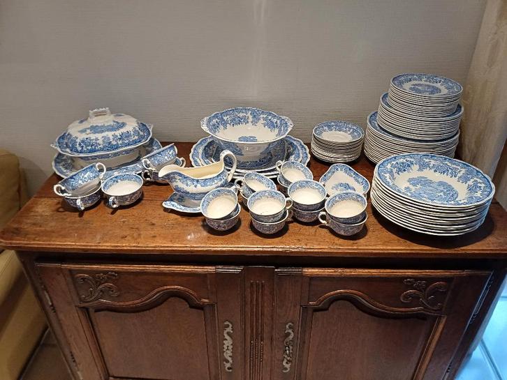 Copeland Spode Servies ENGELS BLAUW, Maison & Meubles, Cuisine | Vaisselle, Comme neuf, Service complet, Autres styles, Porcelaine