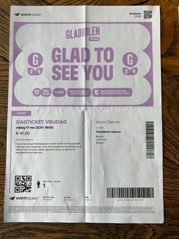 1 ticket gladiolen vrijdag 17 mei 2024