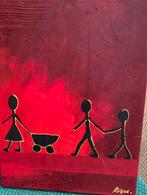 Gezin met kinderwagen, Antiek en Kunst, Kunst | Schilderijen | Modern, Ophalen of Verzenden