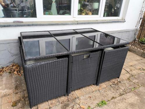 Glazen tuintafel + 6 uitschuifbare stoelen, Tuin en Terras, Tuintafels, Ophalen
