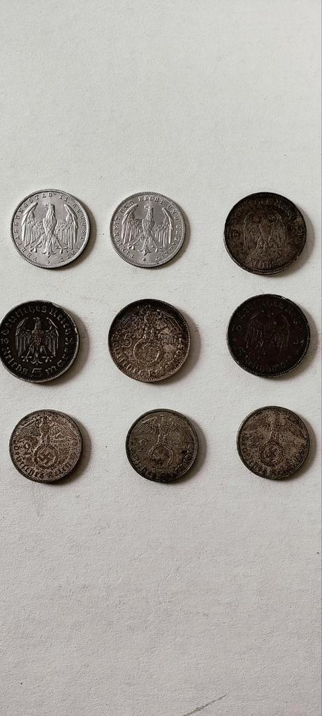L'Allemagne a lot Rijksmarken 9 pièces de monnaie en argent, Collections, Objets militaires | Seconde Guerre mondiale, Autres